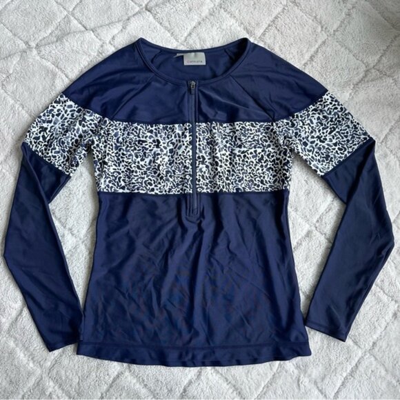 Athleta | Navy Half Zip Long Sleeve Rashguard Swimsuit Top | Size Small - Picture 1 of 8